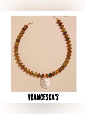 New Francesca’s Amber and Turquoise Beaded Necklace With Coin Pendant